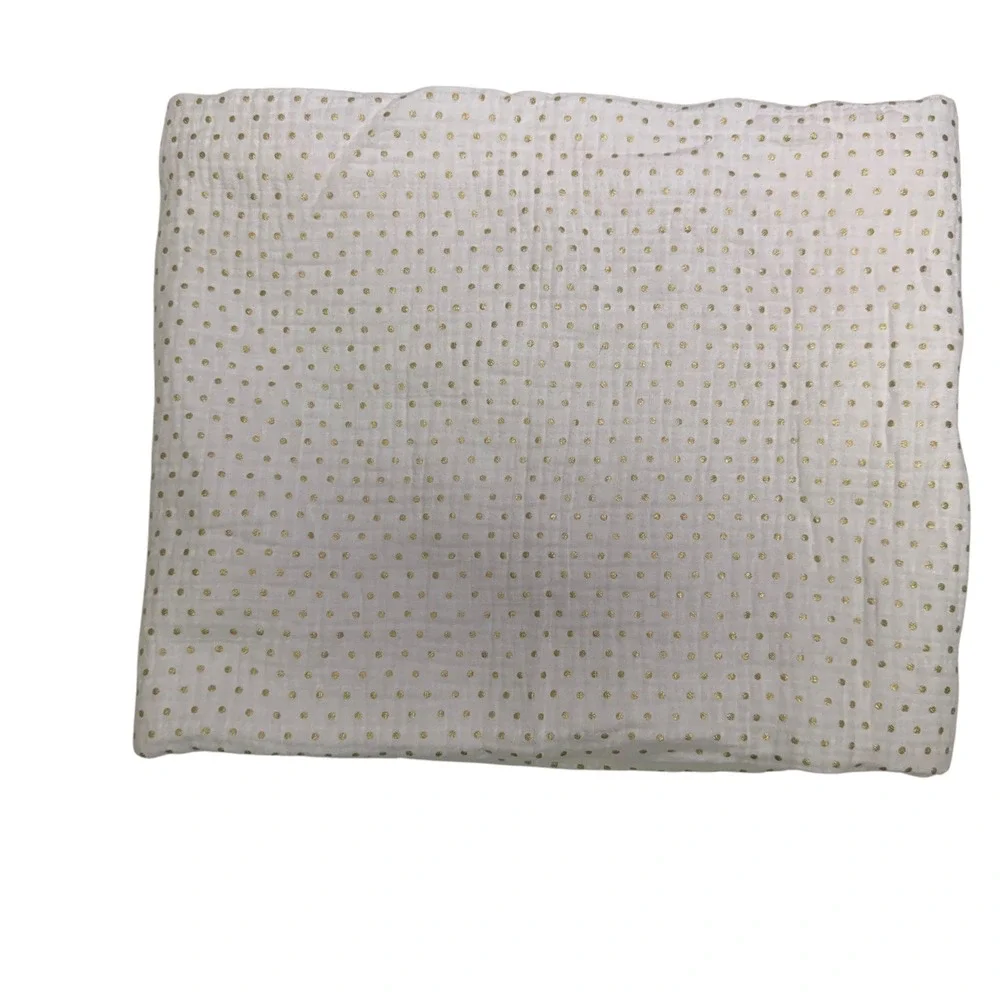 Pottery Barn Kids Organic Cotton Muslin Swaddle Blanket White Gold Polka Dot